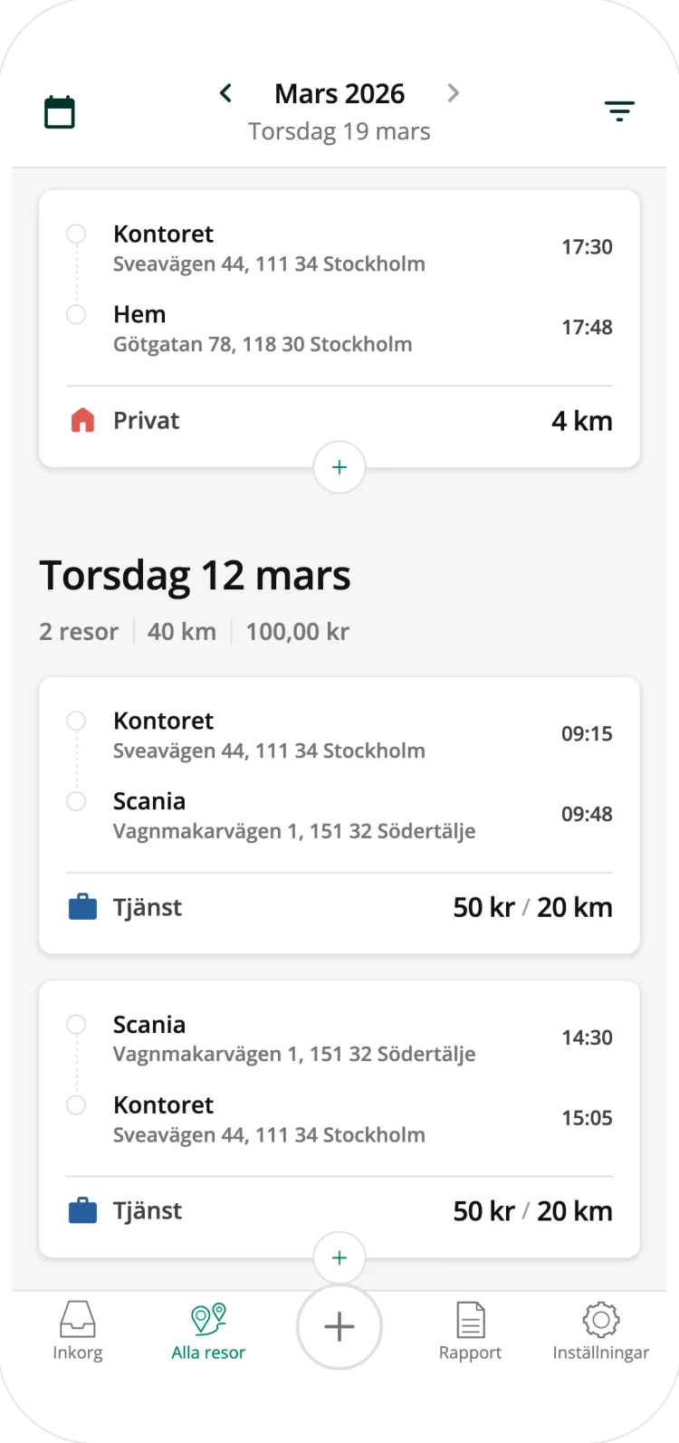Driversnote app recording a trip