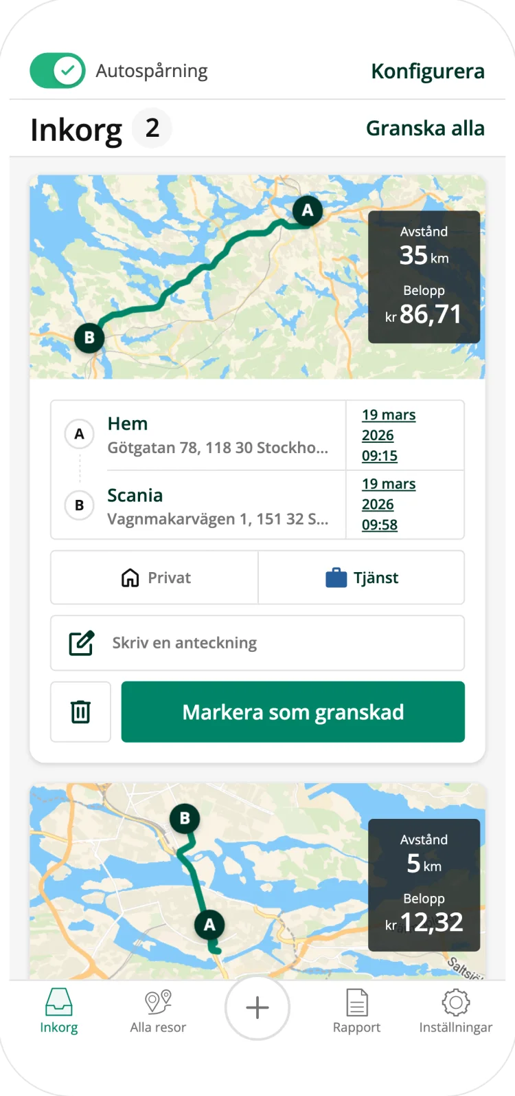 Driversnote classifying trips