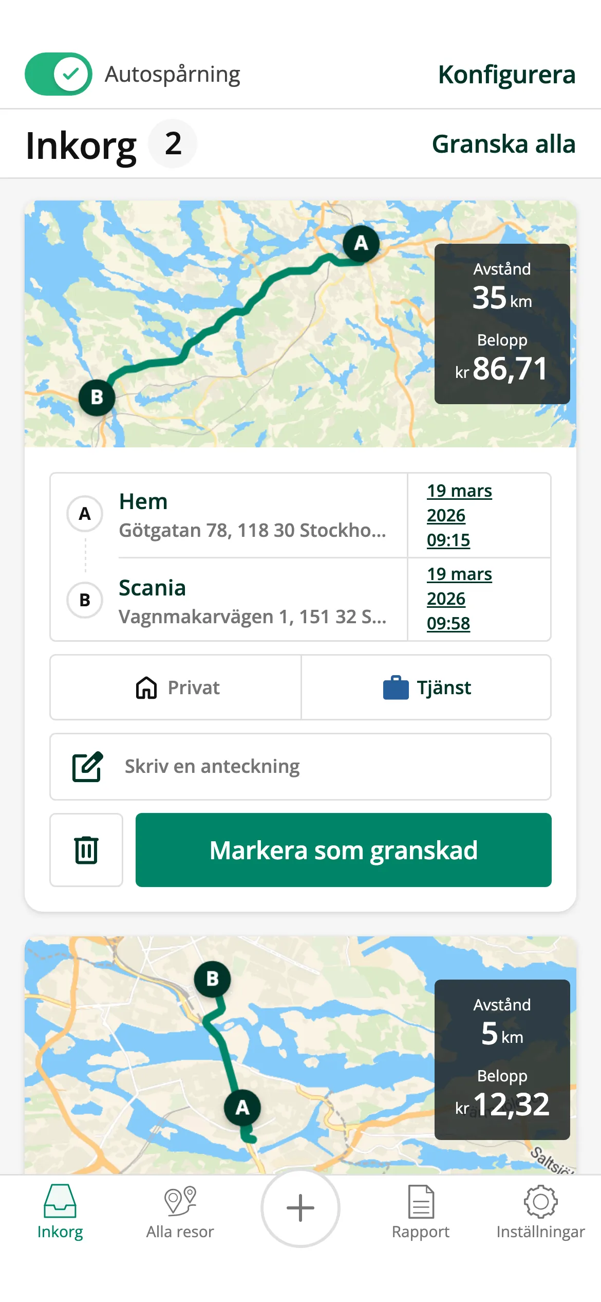 Enkel kategorisering av resor