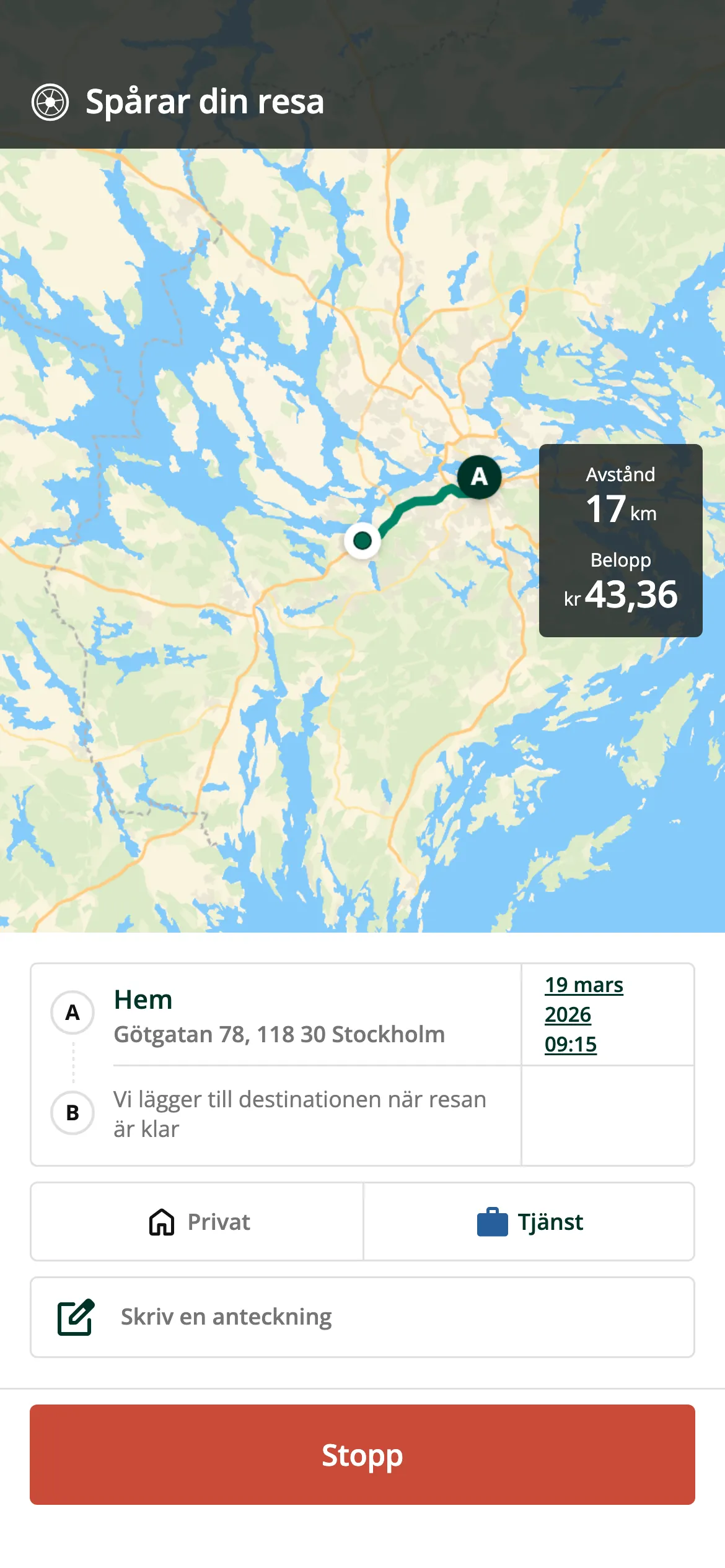 Automatisk loggning av resor